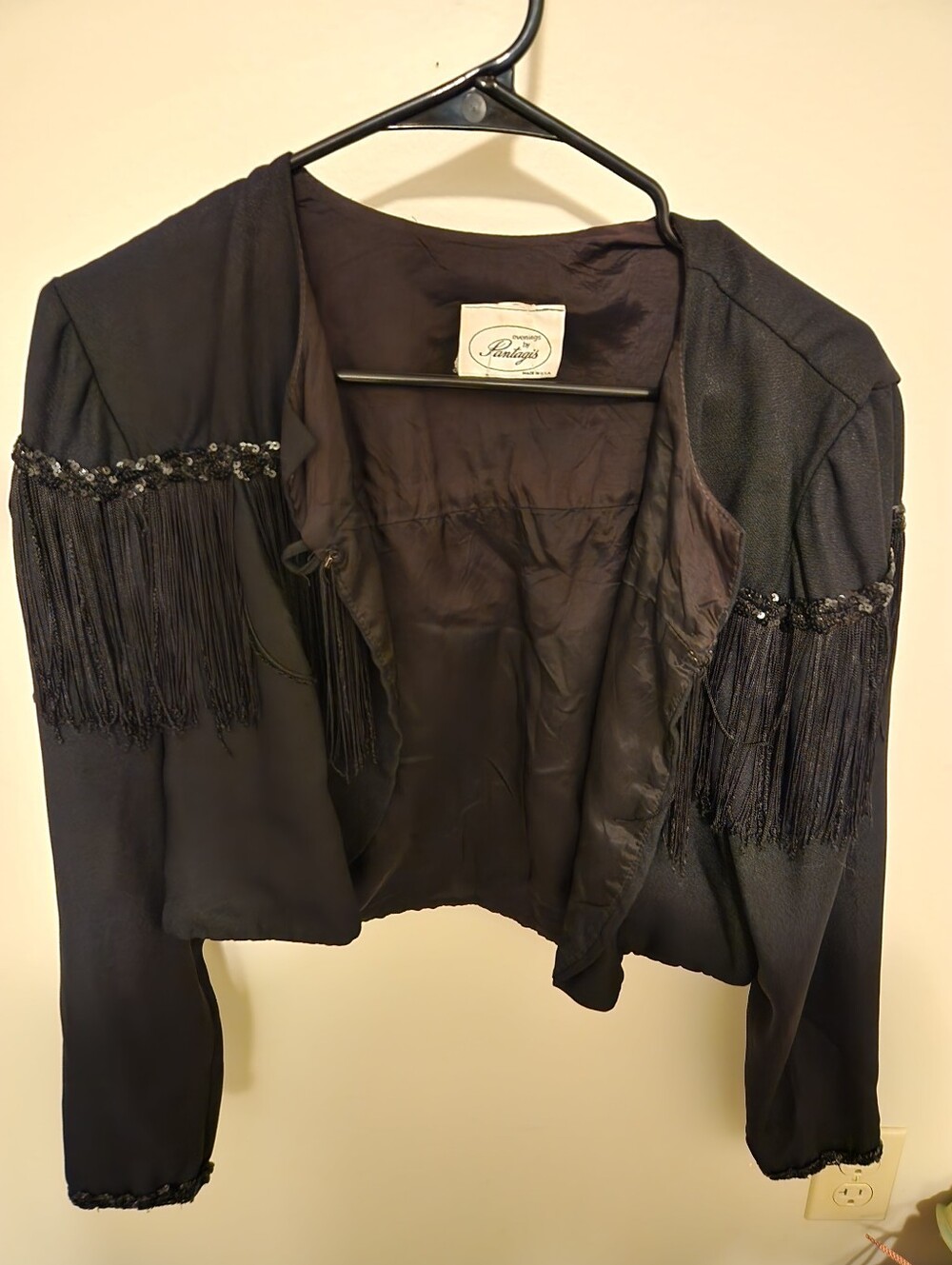 Vintage Evenings By Pantagis Fringed Cropped Jacket - Black 14W